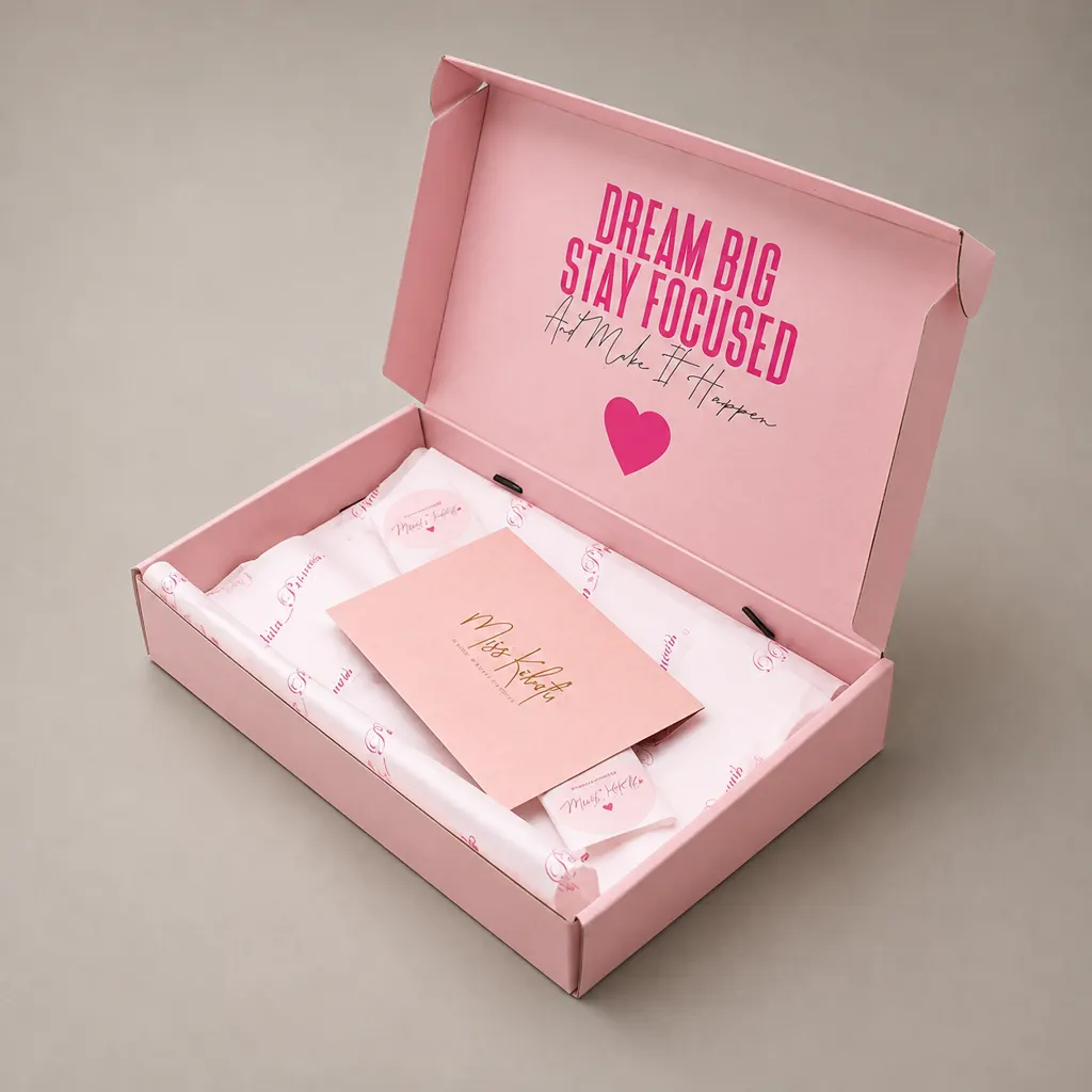 Pastel Pink Corrugated Tuck-Front Mailer Box with Printed Inner Lid