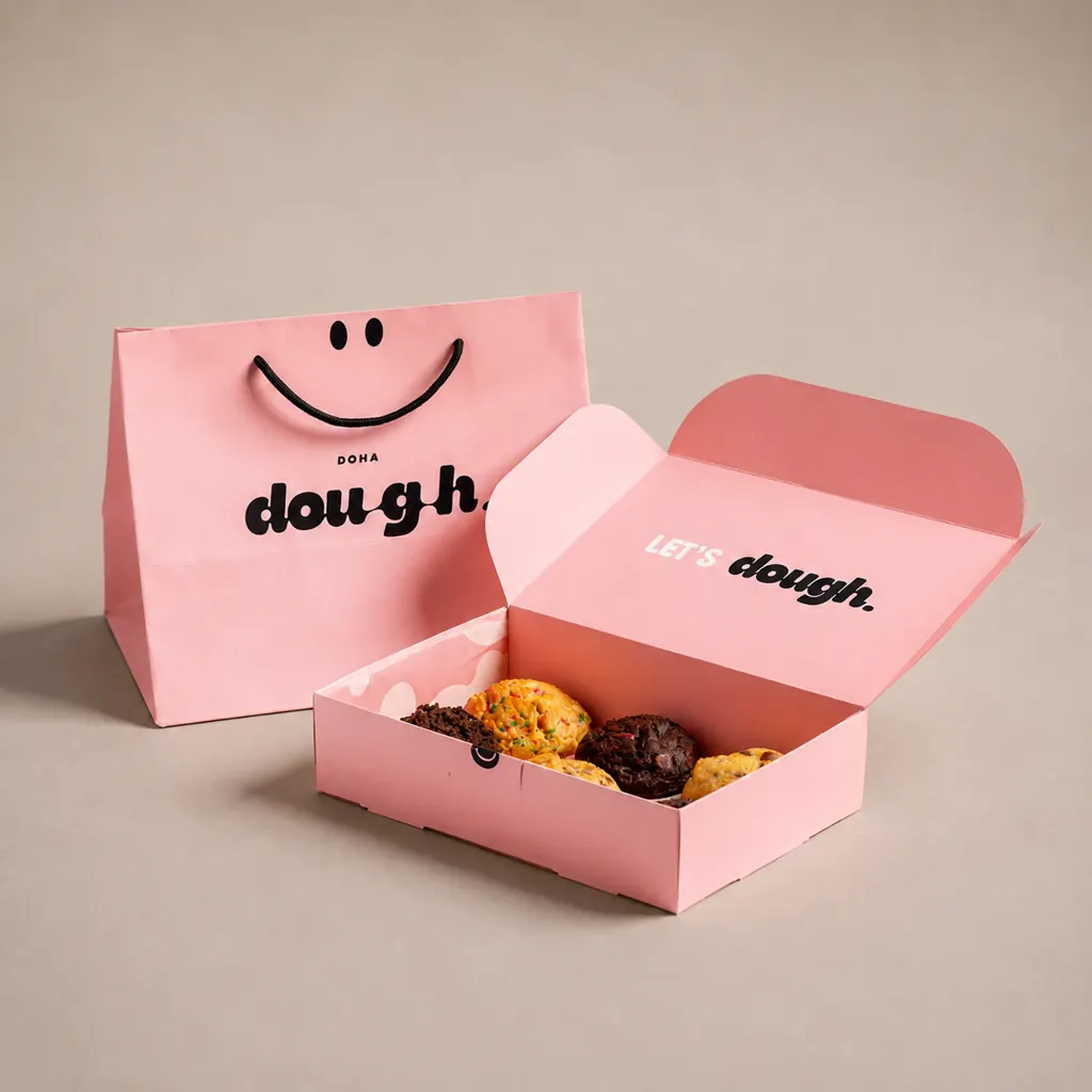Bubblegum Pink Bakery Corrugated Tuck-Front Box with Matching Tote