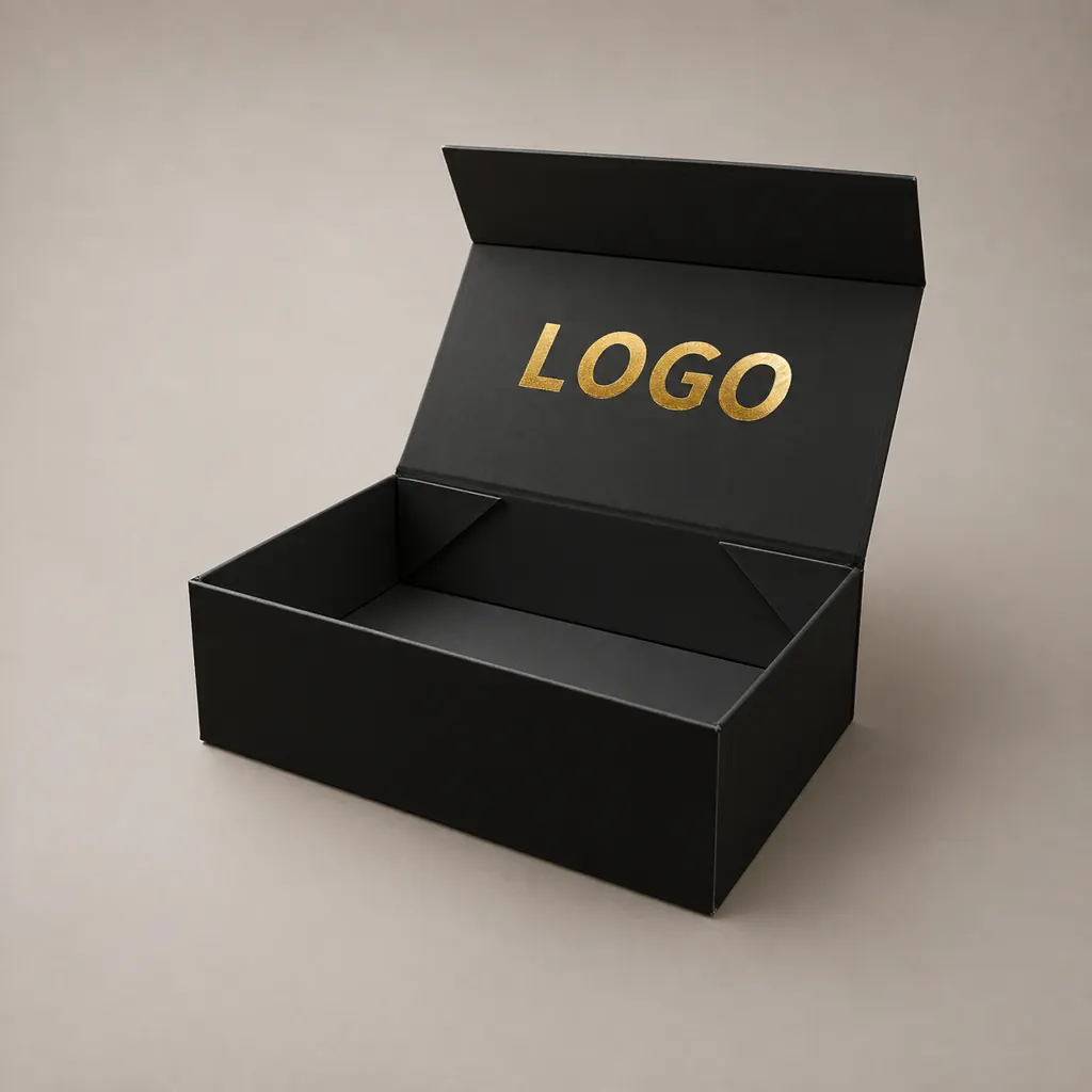 Matte Black Collapsible Magnetic Rigid Gift Box with Gold Foil Lid