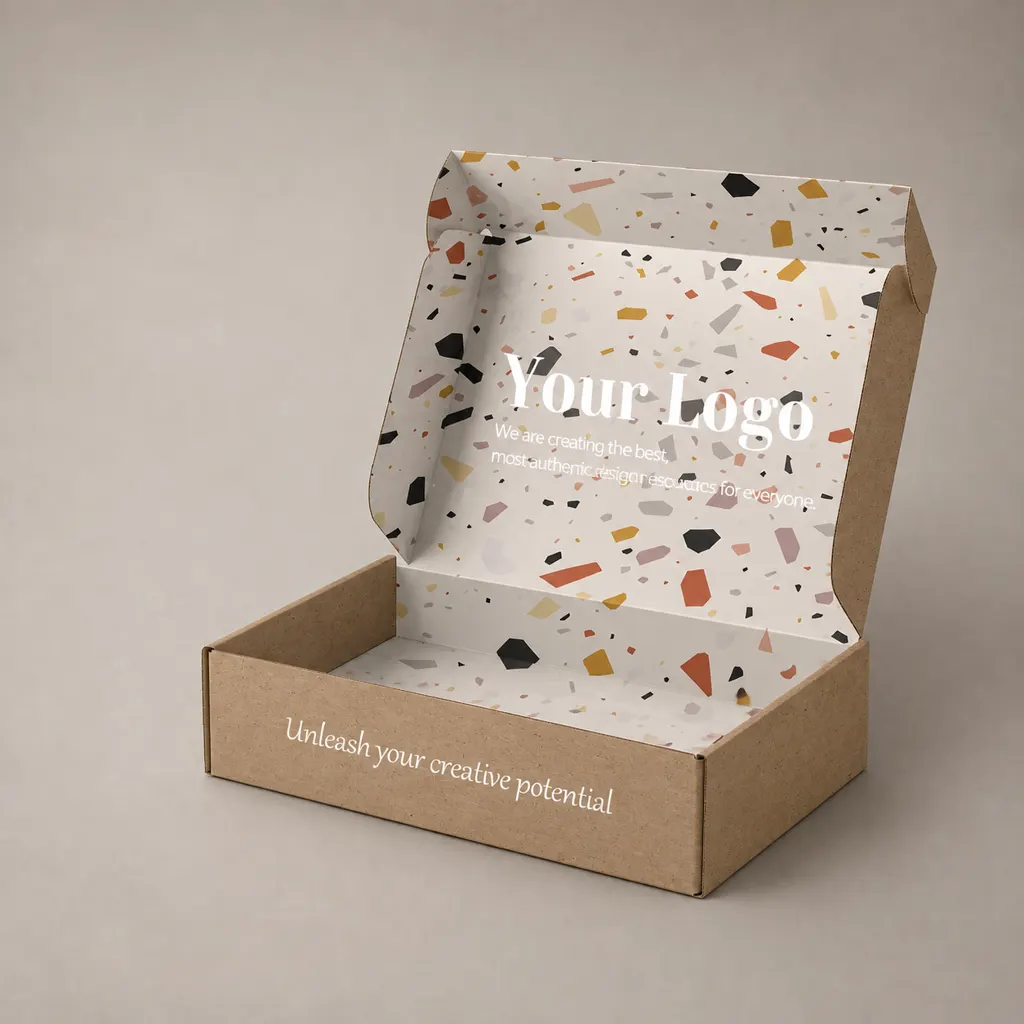 Kraft Corrugated Mailer Box with Terrazzo Print Interior