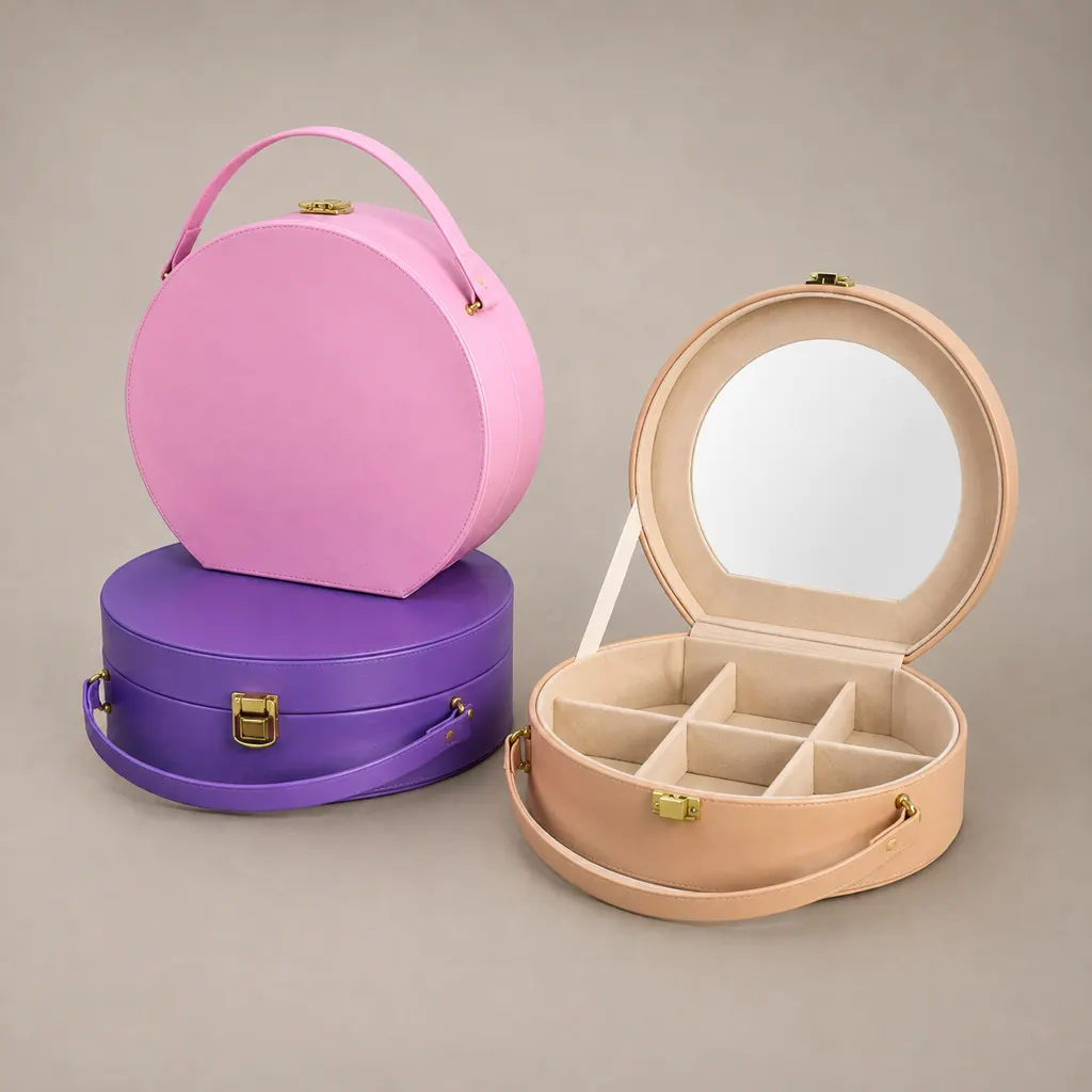 Round Vanity Trunk Handheld Jewelry and Cosmetic Case — image 1 of 4