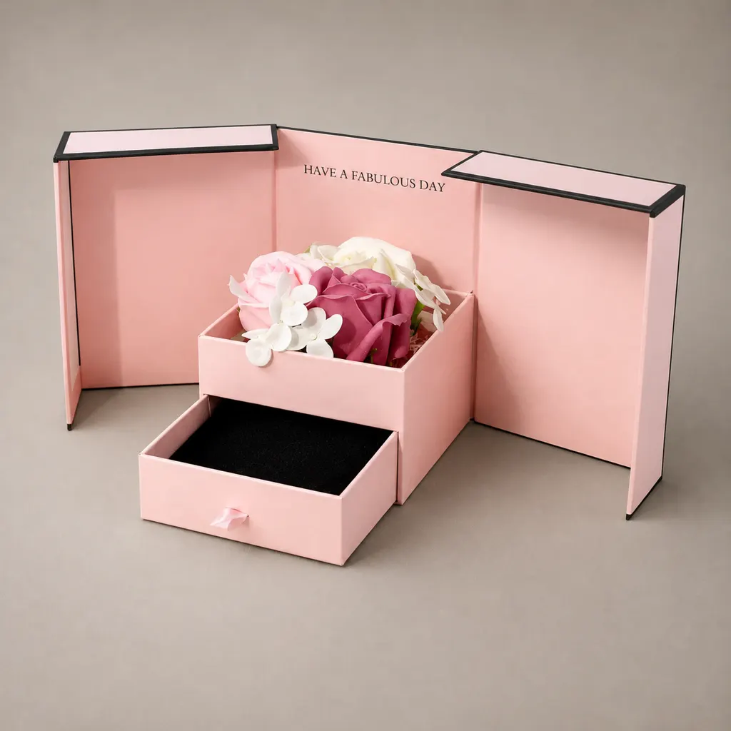 Gatefold Floral and Drawer Jewelry Presentation Box — image 1 of 4
