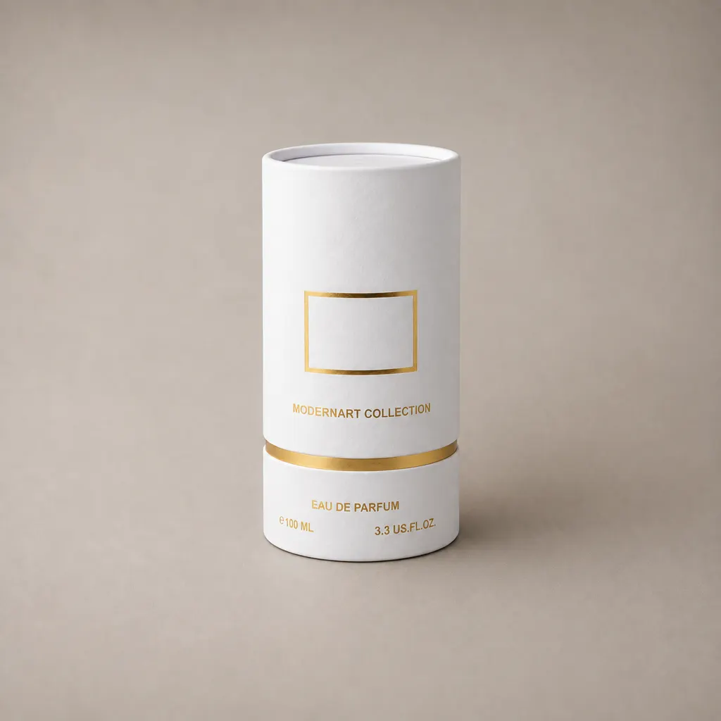 White Tactile Gold-Neck Cylinder Perfume Presentation Box