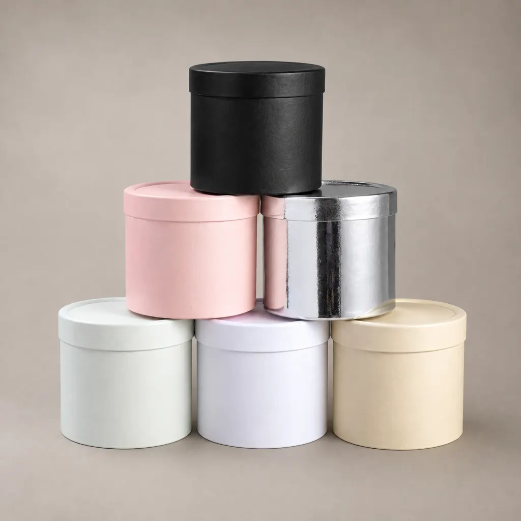 Multi-Color Rolled-Edge Hat Box Cylinder Presentation Tube