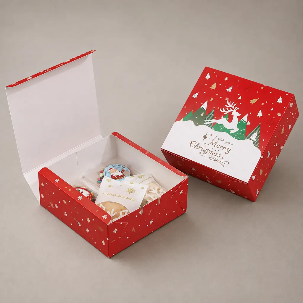 Christmas Foldable Auto Bottom Paper Box For Cookies And Treats