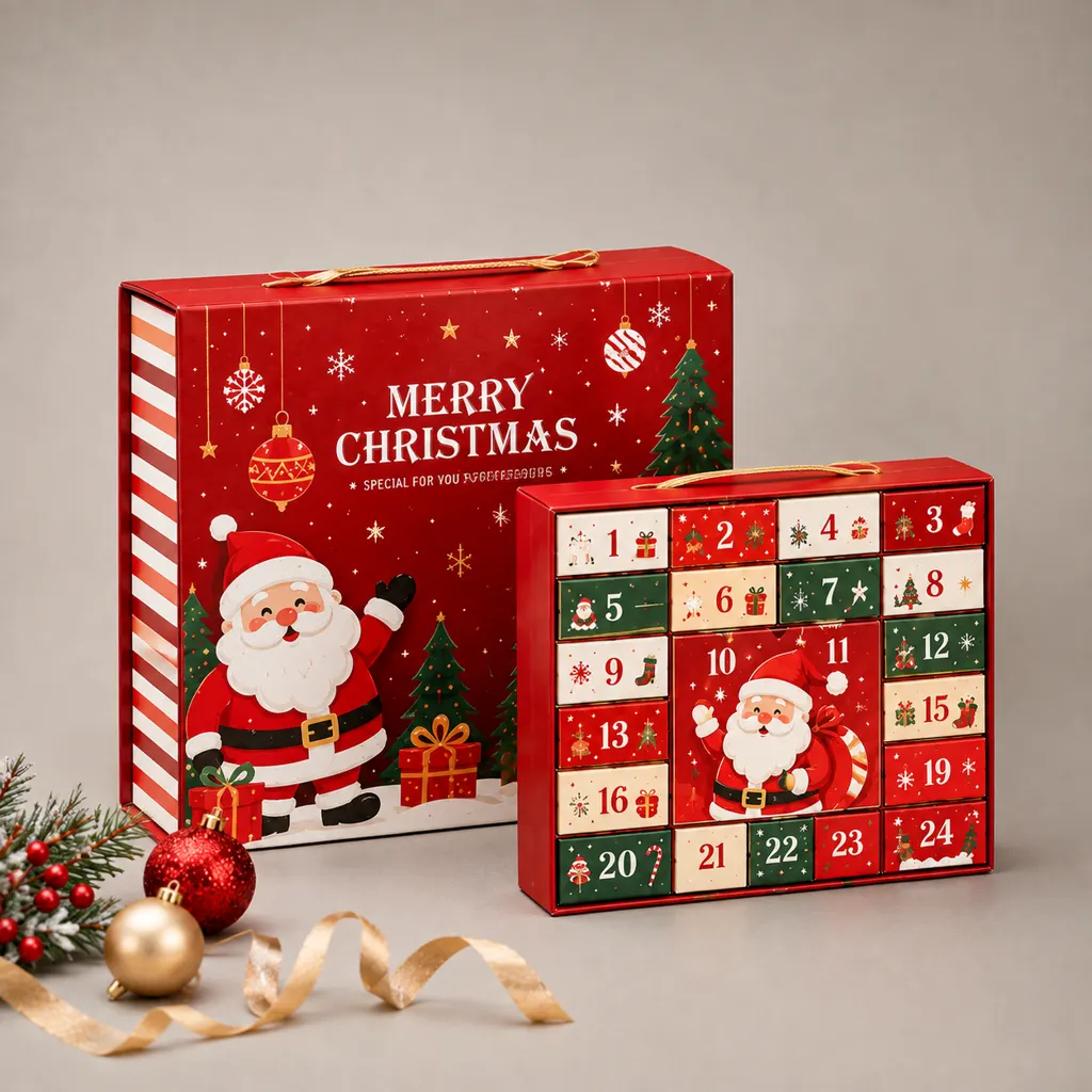 Christmas 24 Days Countdown Advent Calendar Rigid Gift Box With Carry Handle