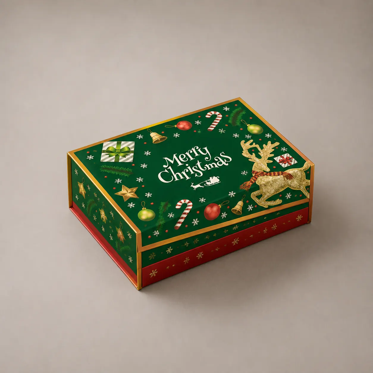 Christmas Themed Collapsible Foldable Paper Gift Box, Folding Rigid Box For Holiday Present Packaging