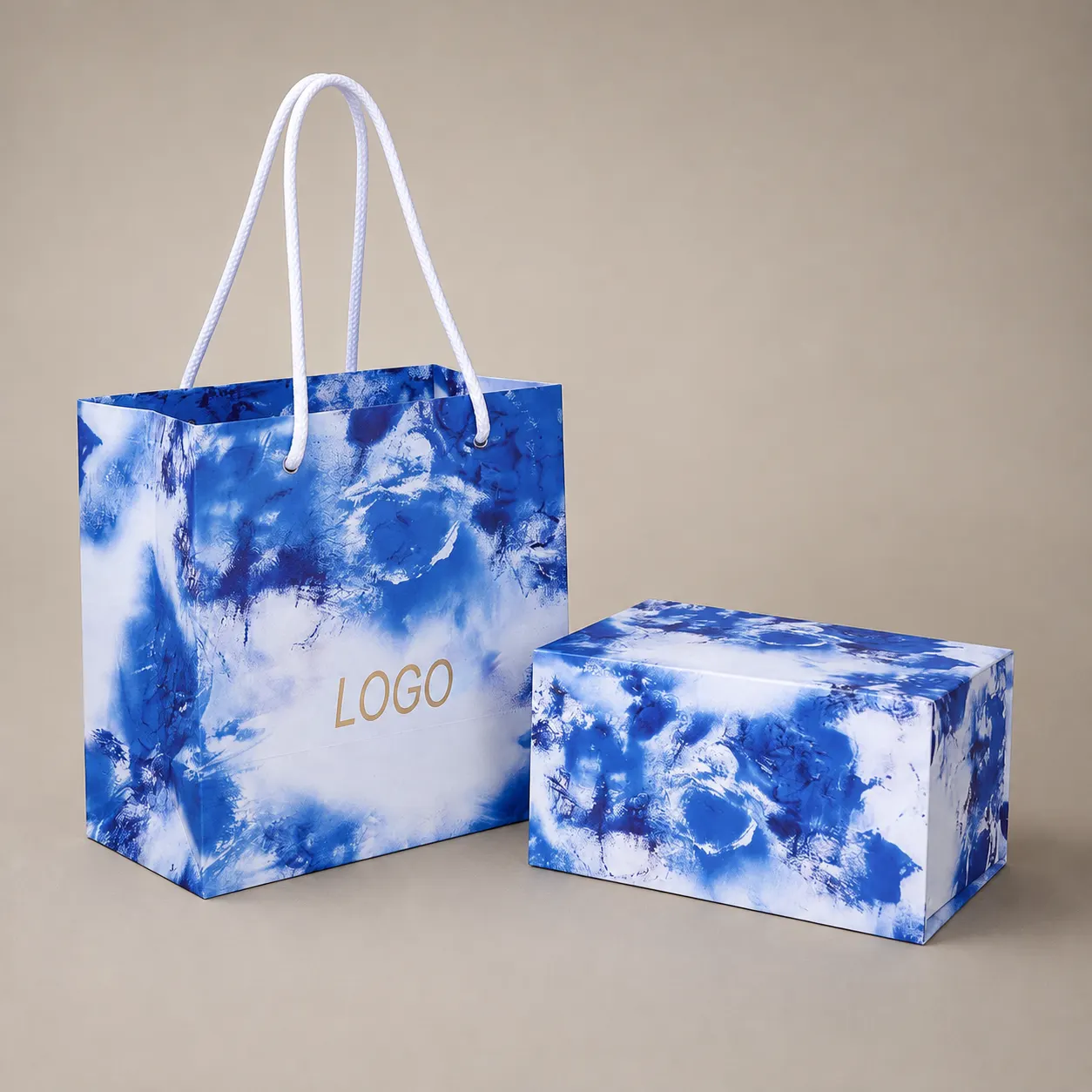 Ink Wash Pattern Paper Gift Tote Bag With Matching Rigid Gift Box Set