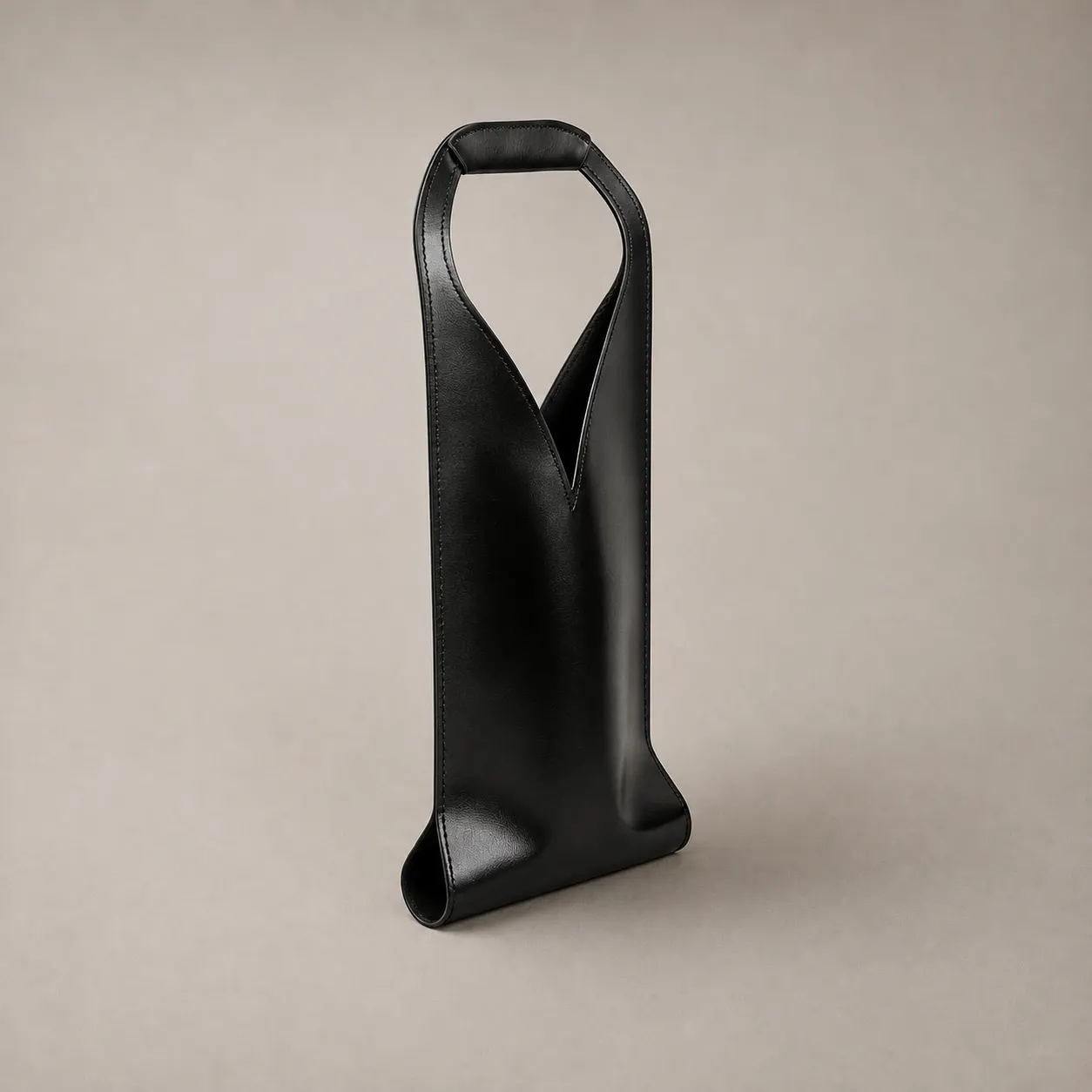 Custom Black Faux Leather Single Wine Bottle Carrier Bag With Stitched Handle — image 1 of 4