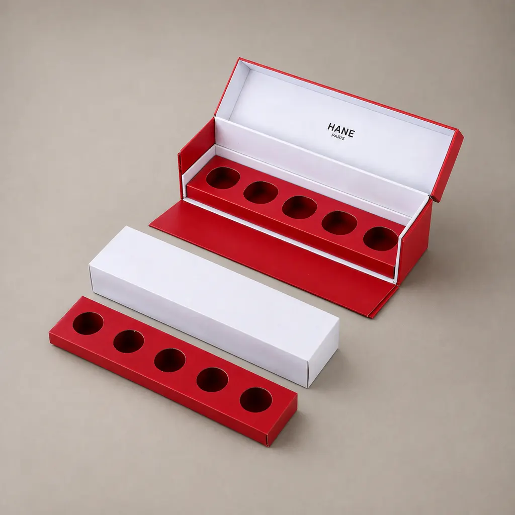 Long Flip Top Rigid Gift Box With Custom Cutout Insert For Small Bottle Product Packaging — image 1 of 4