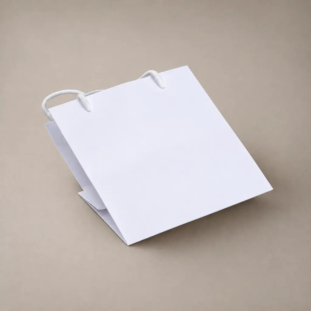Blank White Gift Paper Shopping Bag With Thick Cord Rope Handles For Retail Packaging