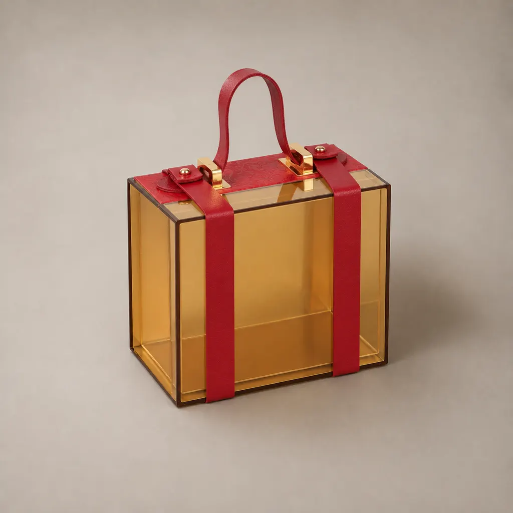 Luxury Square Gift Box With PU Handle And Transparent Panel — image 1 of 5