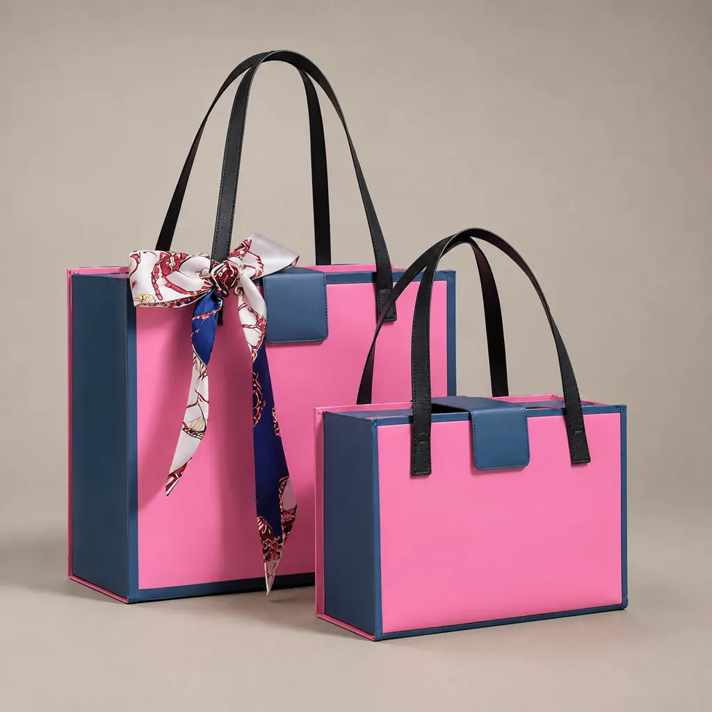 Two Sizes Book Shaped Gift Box With PU Handle And Decorative Silk Scarf — image 1 of 4