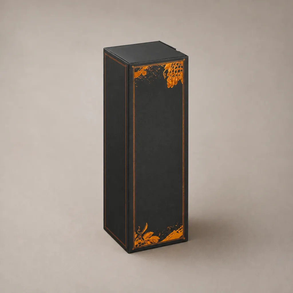 Vertical Tall Folding Card Box With Orange Foil Grape Pattern For Single Bottle Packaging — image 1 of 4