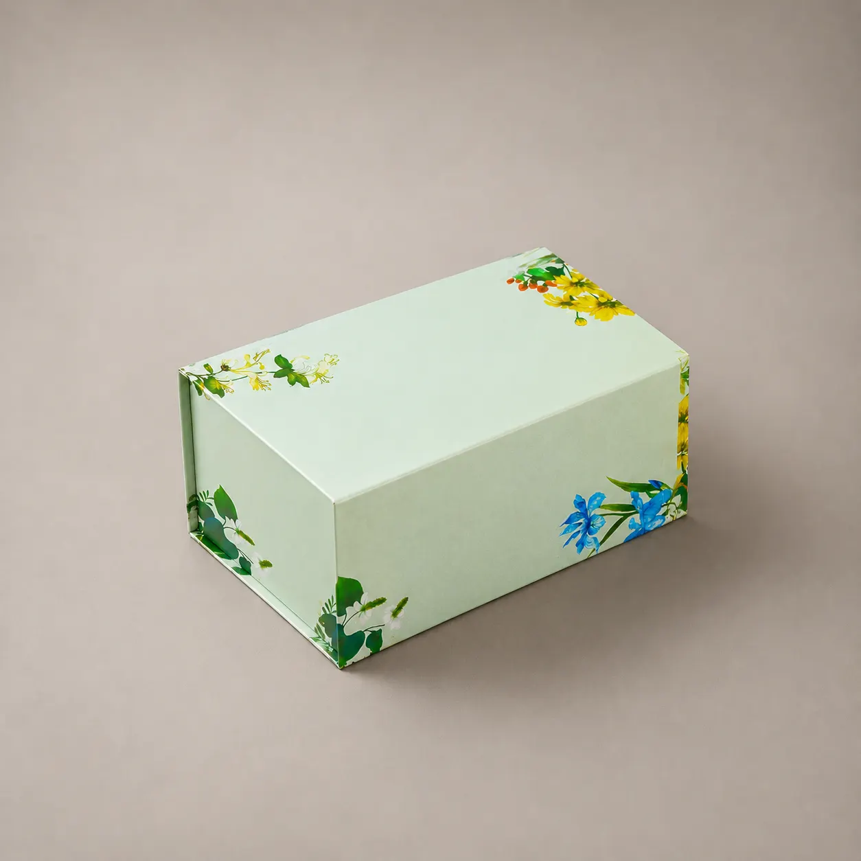 Light Green Book Shaped Rigid Gift Box With Colorful Floral Printing For Holiday Packaging — image 1 of 4