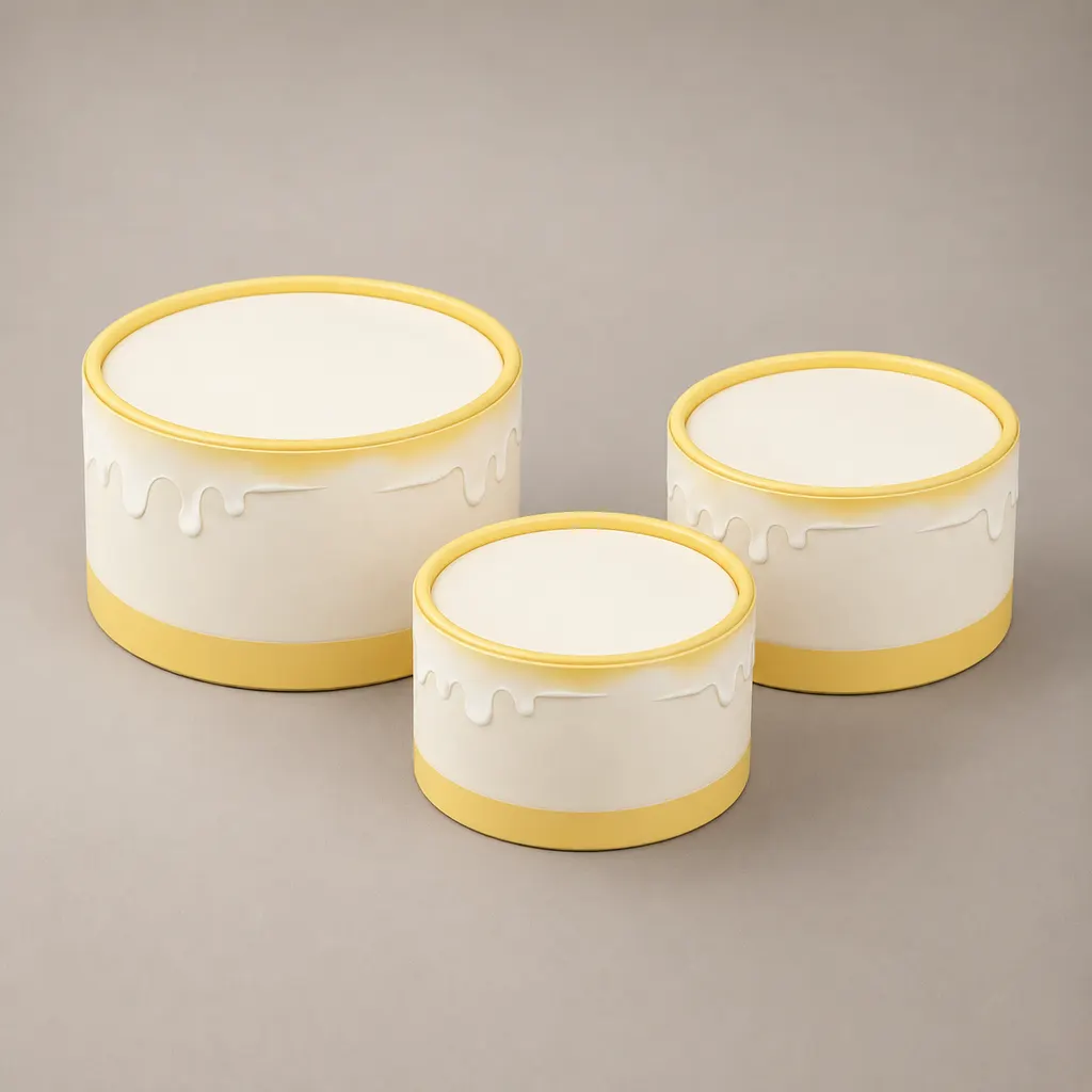 Cream And Yellow Cylindrical Rigid Tube Gift Box With Embossed Drip Pattern For Packaging — image 1 of 4