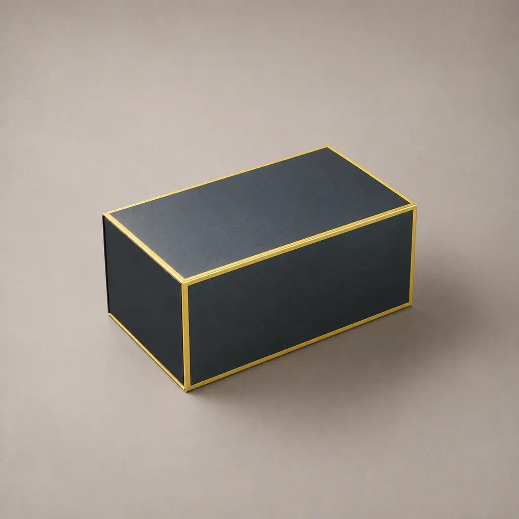 Elegant Black Rigid Magnetic Flip Book Shaped Gift Box With Gold Foil Border Decoration — image 1 of 4