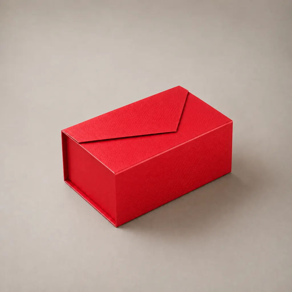 Red Envelope Flap Magnetic Book Style Rigid Gift Box With Texture Surface — image 1 of 4