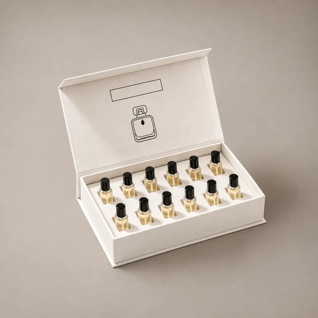Custom Magnetic Flip Book Shaped Rigid Gift Box With Foam Insert For Perfume Vials — image 1 of 4