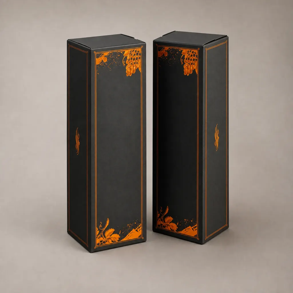 Custom Tall Folding Card Box With Orange Hot Foil Stamping For Wine Bottle Packaging — image 1 of 4