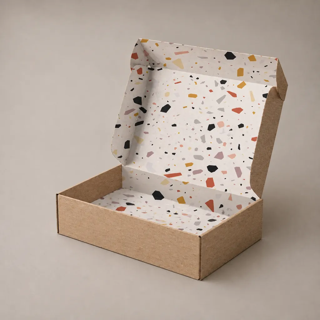 Custom Kraft Corrugated Mailer Box, Folding Airplane Shipping Box With Terrazzo Pattern Inner Printing — image 1 of 4