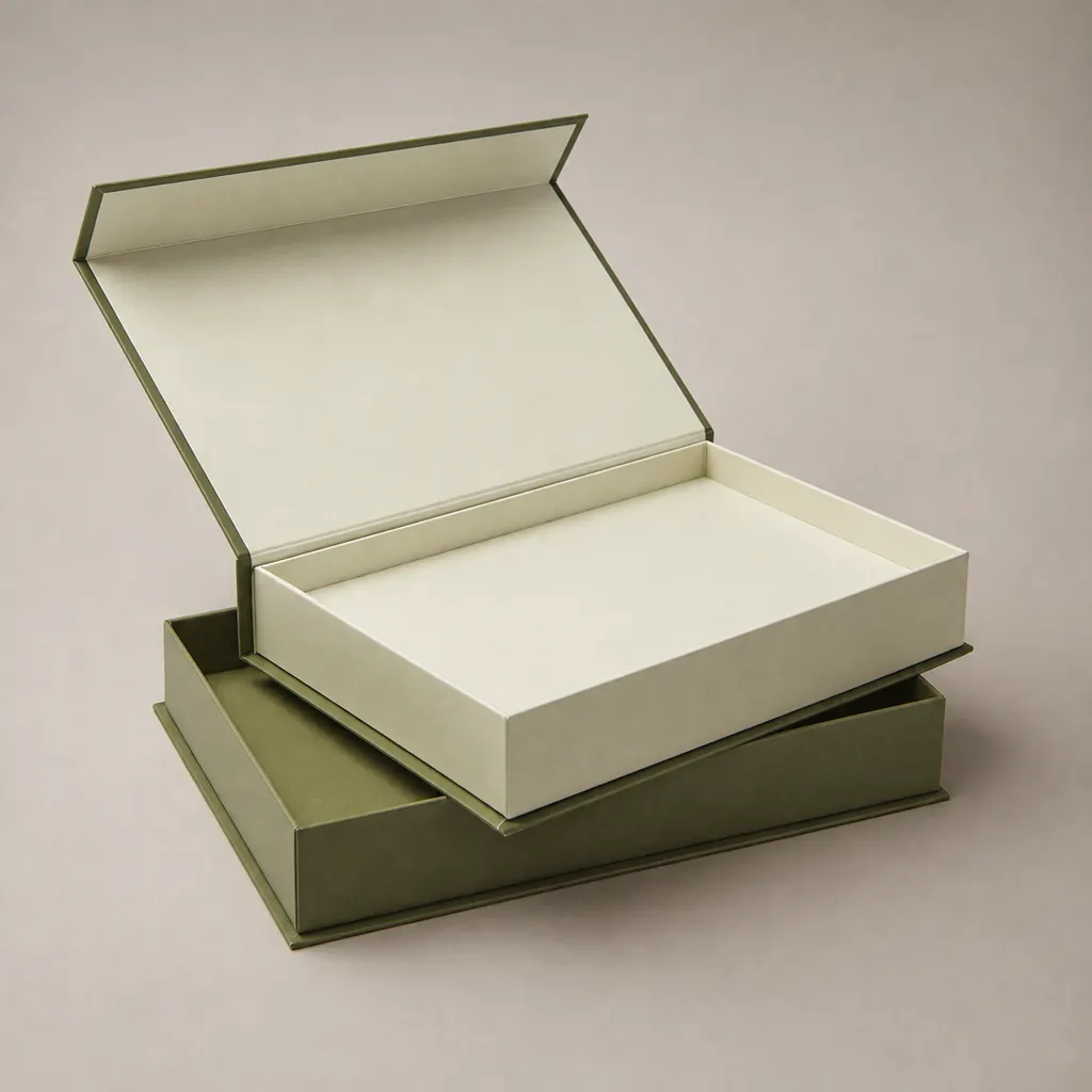 Custom Olive Green Flip Book Style Rigid Gift Box, Magnetic Closure Packaging Box — image 1 of 4
