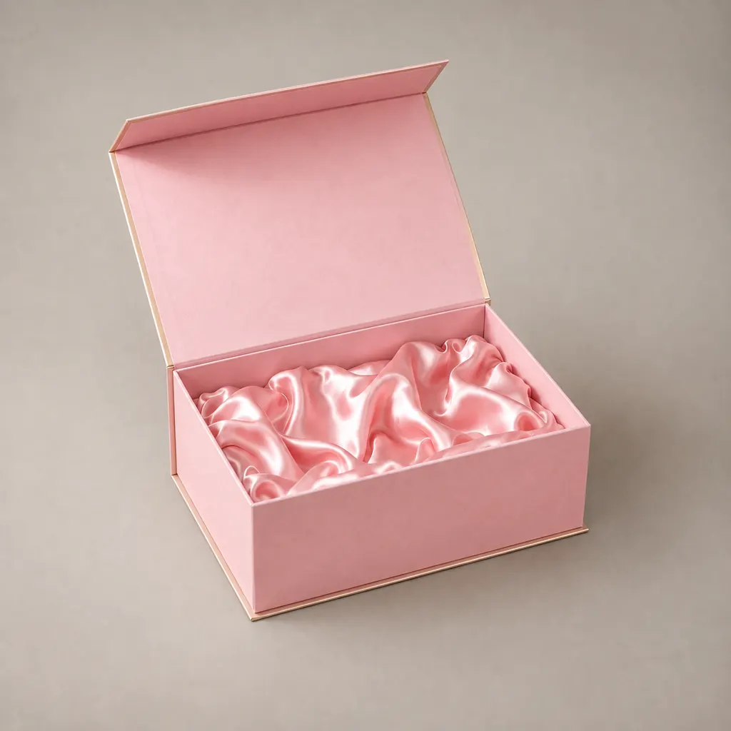 Pink Magnetic Flip Book Shaped Gift Box With Satin Inner Lining — image 1 of 4