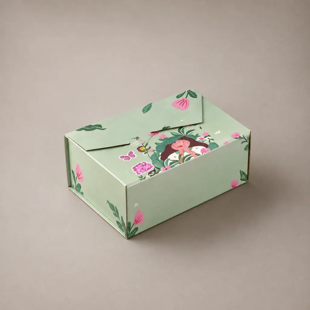 Light Green Envelope Folding Carton Gift Box With Floral Art Printing — image 1 of 4