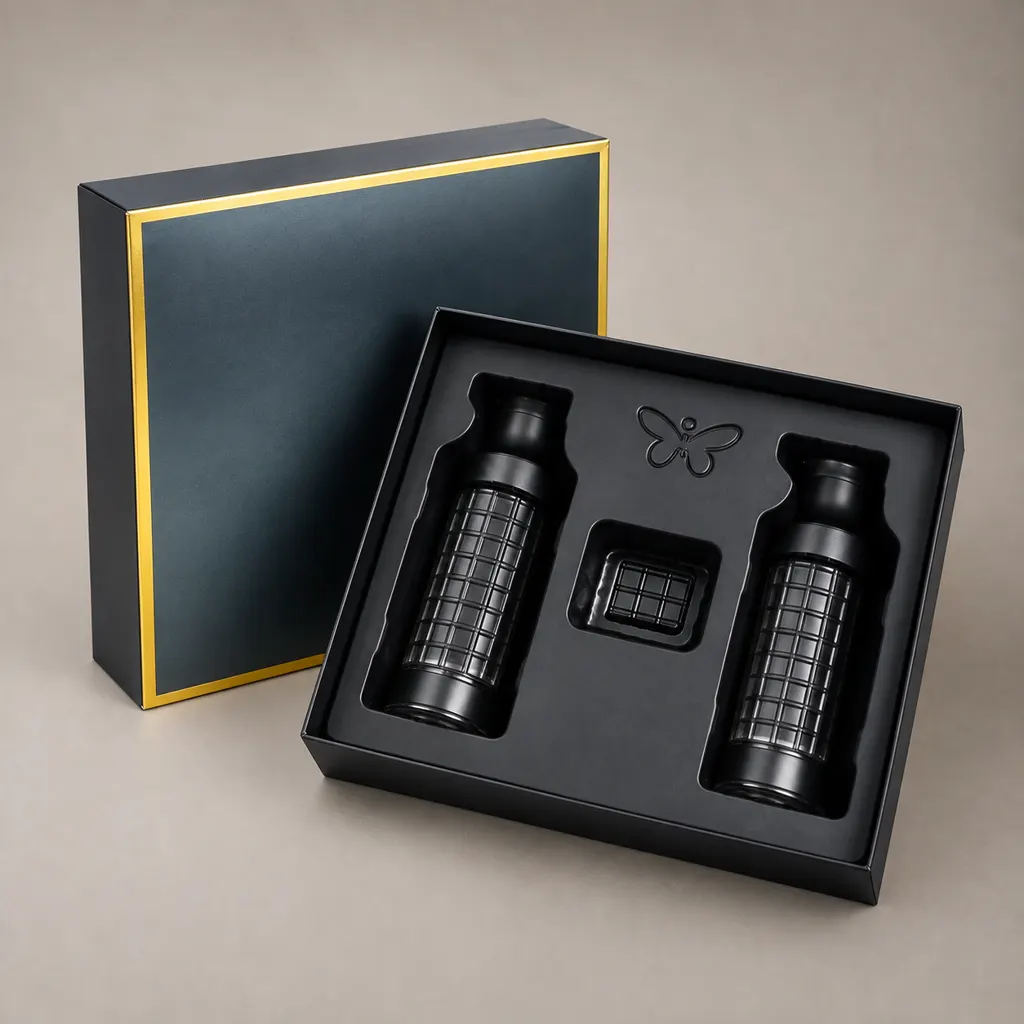 Dark Green Gold Foil Border Rigid Base And Lid Gift Box With Custom Embossed Eva Foam Insert — image 1 of 4