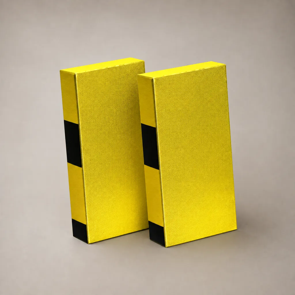 Bright Yellow Textured Book Shaped Rigid Gift Box With Black Decorative Strips — image 1 of 4