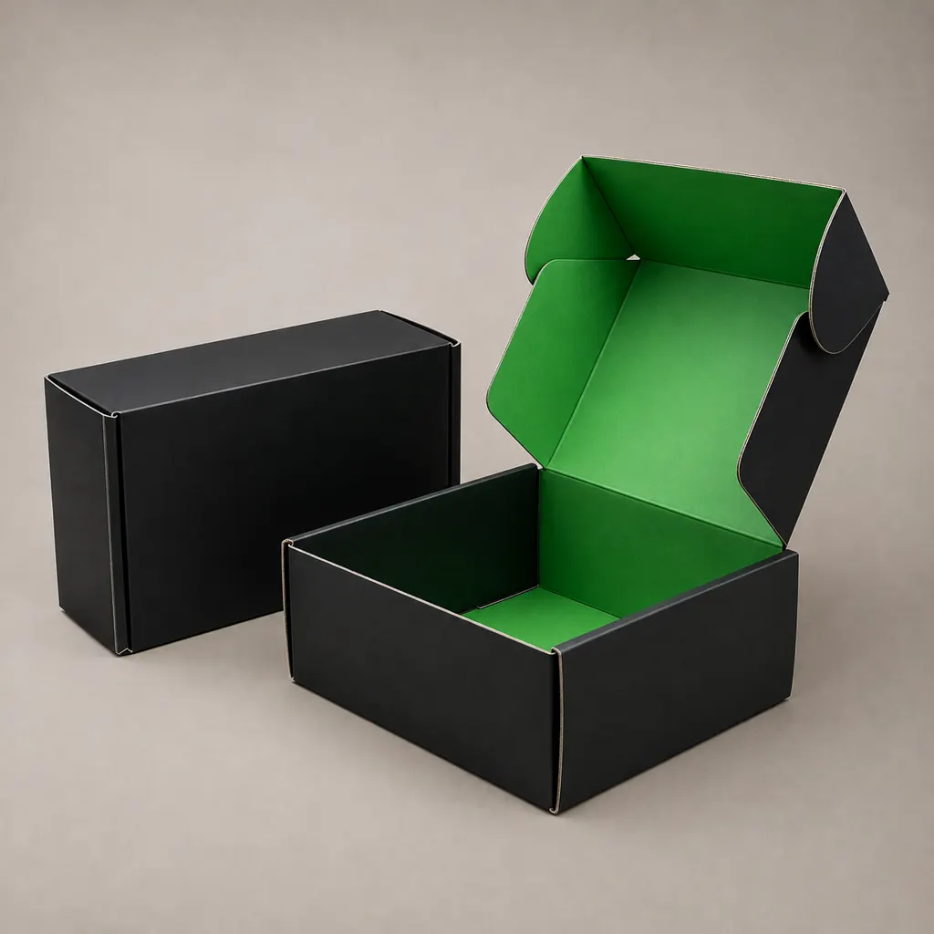 Black Exterior Green Interior Corrugated Foldable Mailer Box — image 1 of 4