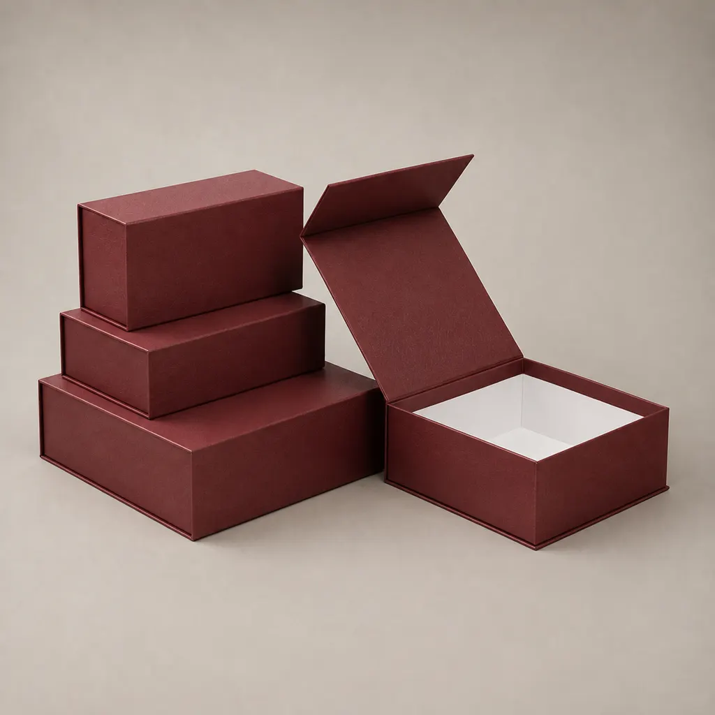 Burgundy Magnetic Flip Book Shaped Rigid Gift Box With White Inner Liner — image 1 of 4