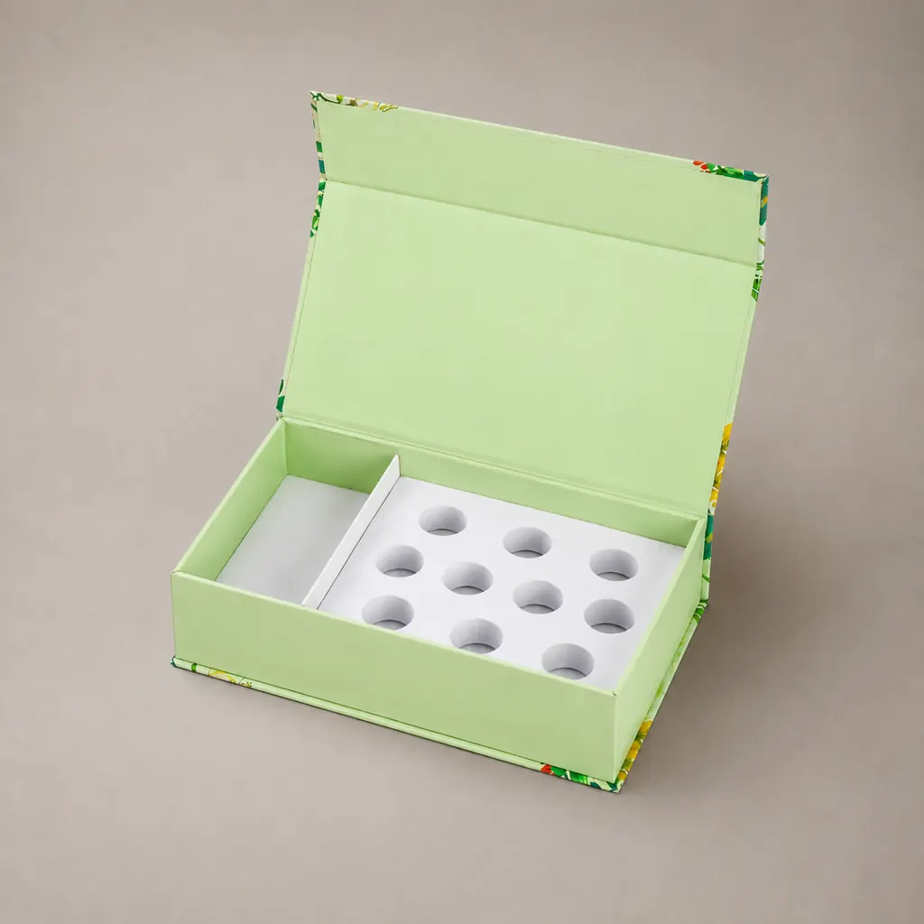 Light Green Magnetic Flip Book Shaped Rigid Gift Box With Custom Foam Insert — image 1 of 4